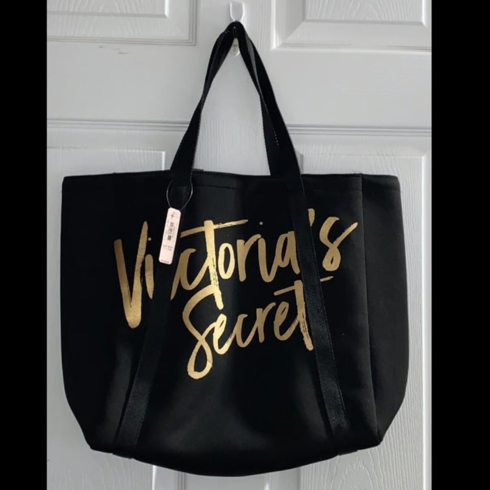 Victoria's Secret black & gold beach cooler bag, travel carrying tote, getaway